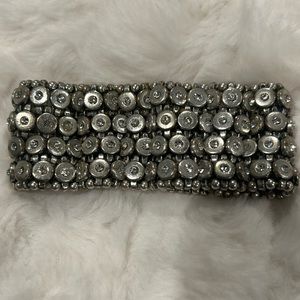 Crystal and Silver Toned Circle Stretchy Cuff